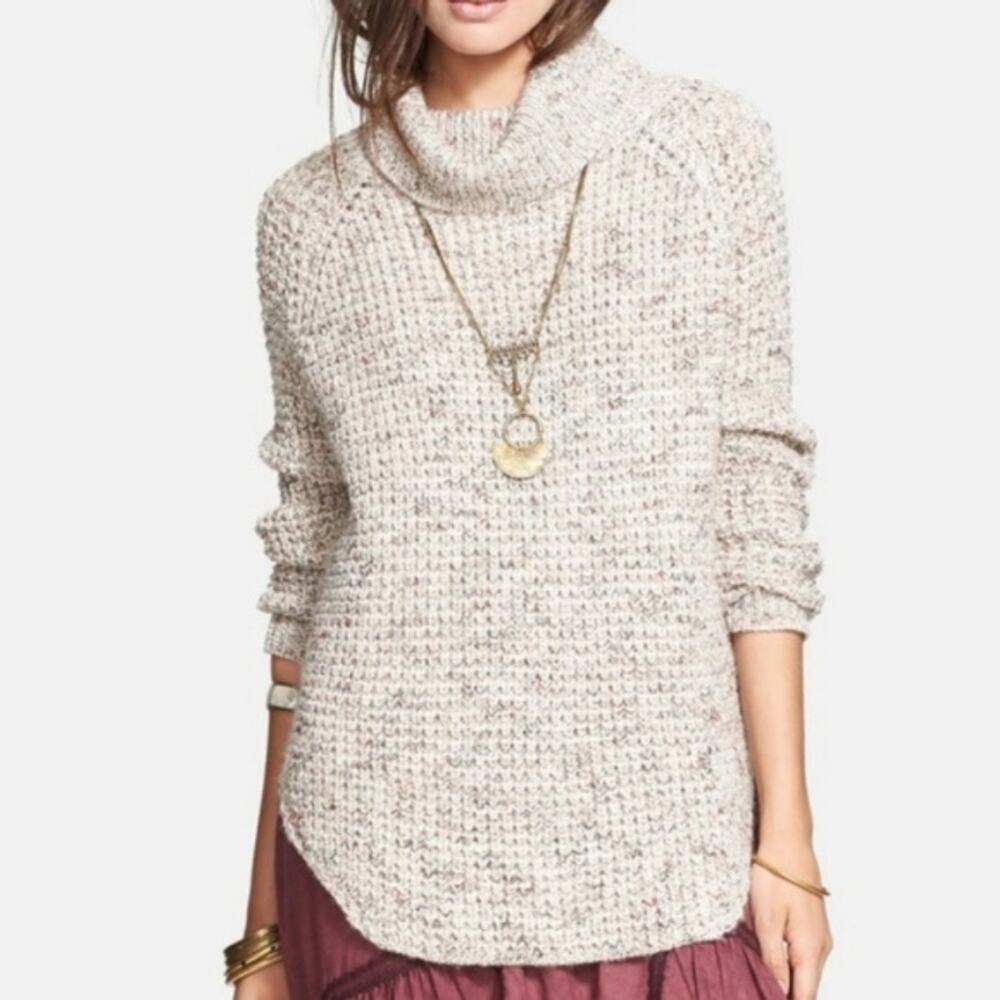 Free People Cream Speckled Turtleneck Sweater
